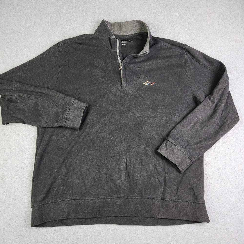 Greg Norman Sweater Men XL Black Cotton Stretch Long Sleeve Shark Logo 1/4 Zip